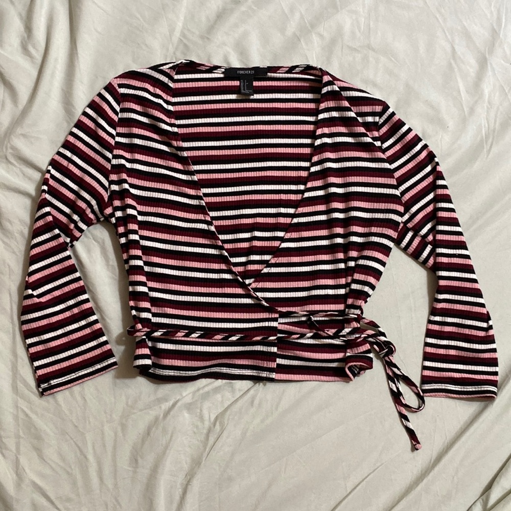 Forever 21 Pink Striped Cross tie top size Small